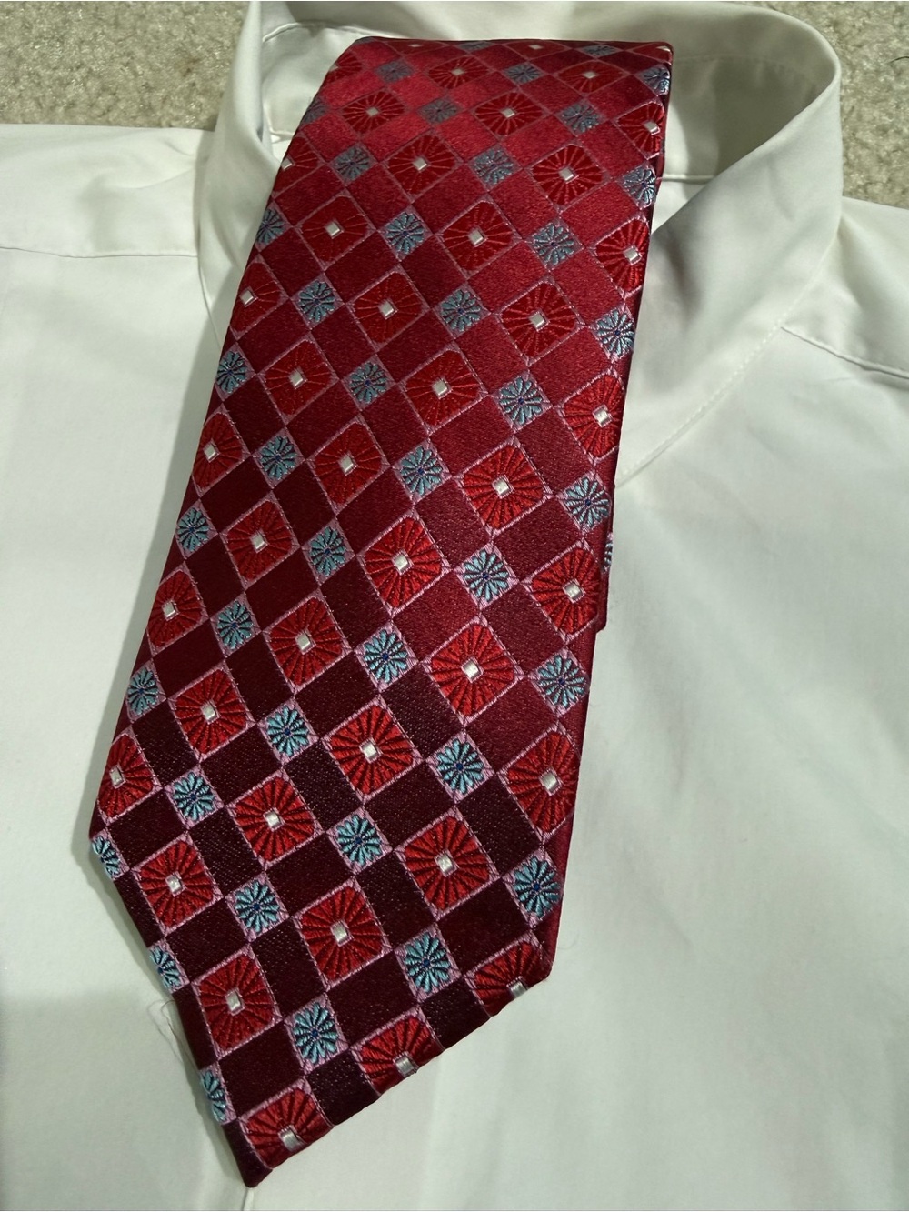 Ted Baker London Red Geometric Silk-Blend Tie with Blue Accents